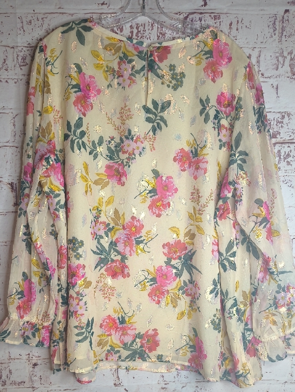 LOFT Cream Floral Blouse with Pink & Green Accents - Picture 7 of 7